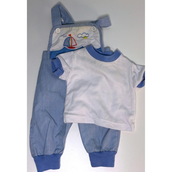 Evenflo 3-6m Montgomery Ward Tiny Tots Vintage Baby Clothes Bundle Blue White - Picture 6 of 13